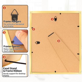 HOMERHYME 8x10 Picture Frame Set of 2, Gold Photo Frame for Tabletop or Wall Display, Display Pictures 5x7 with Mat or 8x10 Without Mat, Frame Collage with HD Plexiglass for Gallery Wall Home Decor