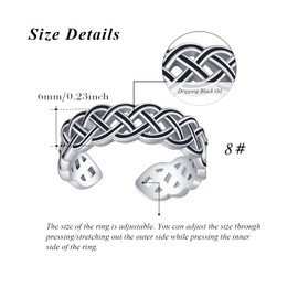 Celtic Knot Rings Men, 925 Sterling Silver Celtic Knot Adjustable Open Ring for Women Celtic Jewellery Punk Rings Valentine's Day Celtic Thumb Ring Girls Spiral Braided Ring, Sterling Silver