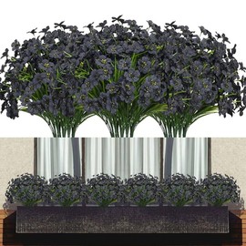 CLoxks 12 Bundles Black Artificial Flowers for Outdoor 11.8'' Silk Fake Flowers for Decoration Plastic Bouquet UV Resistant Artificial Outdoor Plants for Garden Window Box Front Porch Decor