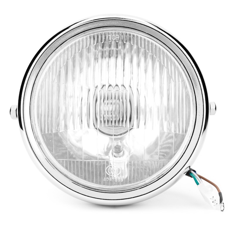 Universal Motorcycle Retro Silver Shell White Lens Headlamp Front Headlight