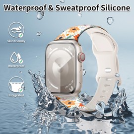 AFPRNK Sport Watch Bands Compatible with iWatch Band 38mm 40mm 41mm for Women Men, Adjustable Soft Silicone Replacement Smartwatch Wristband for iWatch Series 7 6 5 4 3 2 1 SE(floral design)