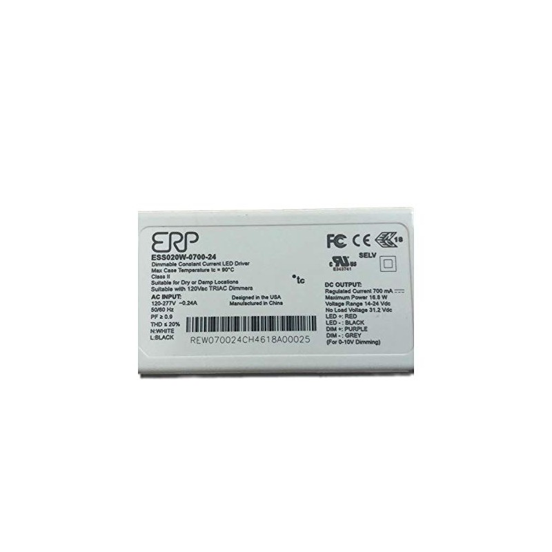 ERP Power ESS020W-0700-24 CC LED Power Supply 120-277 Vac, 87%