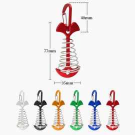 Wooden Deck Pegs, Set of 6, Anchor Pegs, Universal Fittings, Camping Tent, Clasp, Lightweight, Aluminum, Fish Bone Shape, Carabiner Included, Spring Set, Portable and Convenient