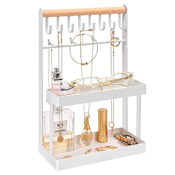 Lolalet Jewelry Organizer Stand Holder, 4-Tier Cute Necklace Holder Stand Rack with 12 Hooks Place Rings Necklaces for Teen Girl Room Decor