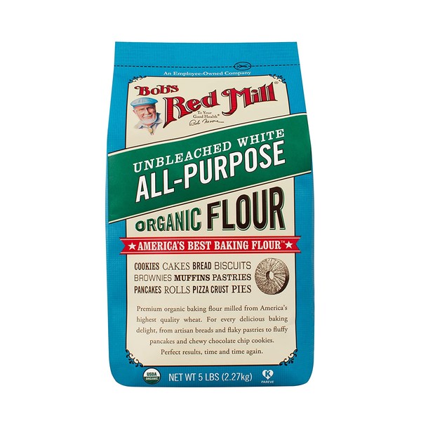Bob's Red Mill Organic Unbleached White All-Purpose Flour, 5 lb (Pack of 4)