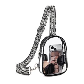 Telena Clear Fanny Pack Stadium Approved Clear Sling Bag Purses for Women Stadium Transparent Bag for Concert with Adjustable Strap Black