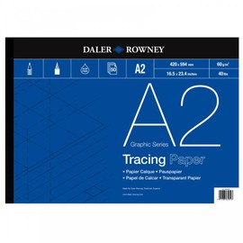 Daler-Rowney Graphic Series, Tracing Paper, Smooth Surface, 60 gsm, 40lb, Pad, Glued 1 Side, A2 - 16.5 x 23.4in - 42 x 59.4 cm, 50 sheets