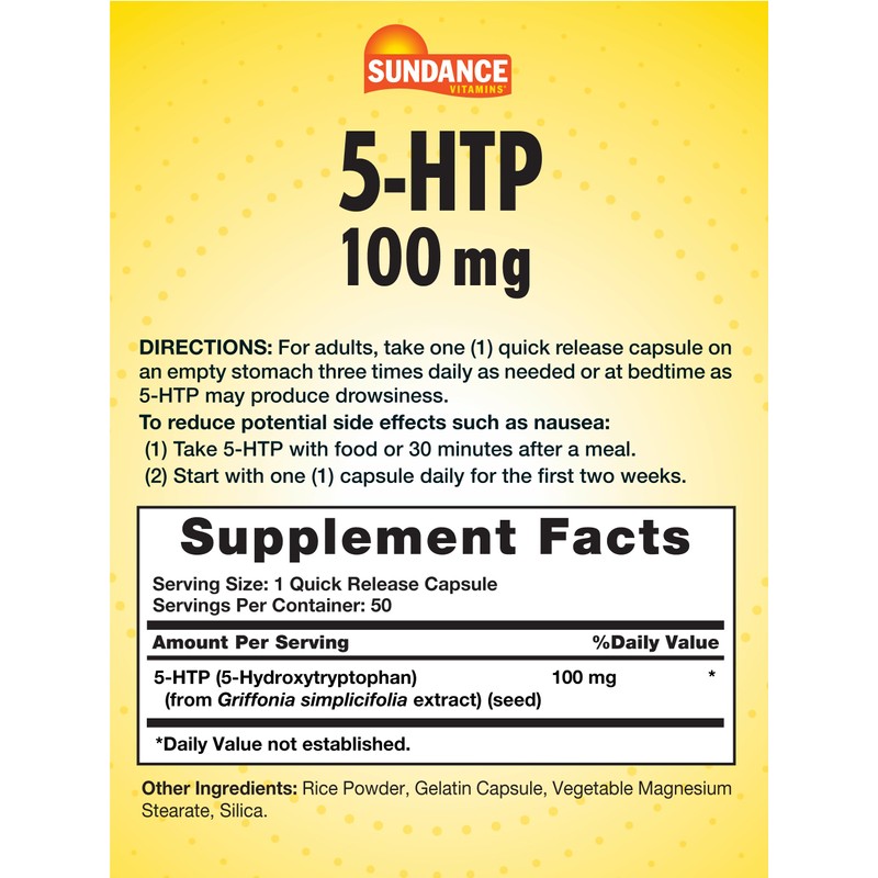 Sundance 5-HTP 100mg | 50 Capsules | 5 Hydroxtryptophan |