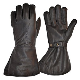 Goldtop Classic Fleece Lined CE APPROVED Leather Motorcycle Gauntlets - Black (L - 9" to 9.5")