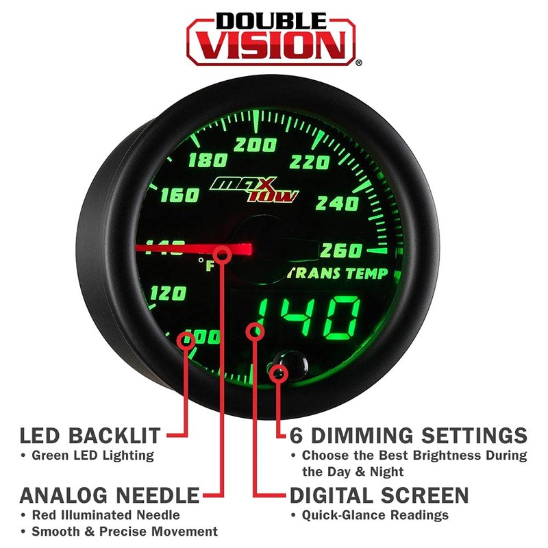 MaxTow Double Vision 260F Transmission Temperature Gauge Kit - Includes