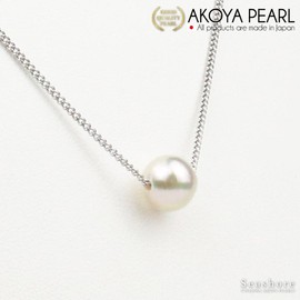 Seashore Uwajima Akoya Pearl, Women's Single Grain Pearl Necklace, White, Rhodium Plated Brass, Pearl pearl Akoya Pearl