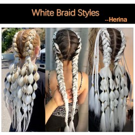 Herina White Braiding Hair Extensions One Pack White Fake Braids For Bubble Braids White Braiding Hair For Women(1pc/pack)