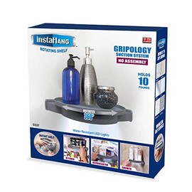 Instahang Rotating Shelf, Spinning Corner Shelf, Storage Organizer with Water-Resistant LED Lights, No-Assembly Wall Shelf (11" x 2.8" x 11")