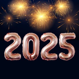 SUBOOCA 2025 Balloons, Rose Gold Foil Mylar Number Balloons For 2025 New Year Eve Party, Happy New Year Party Decorations, Anniversary/Graduation / 2025 Festival Celebration Party Supplies