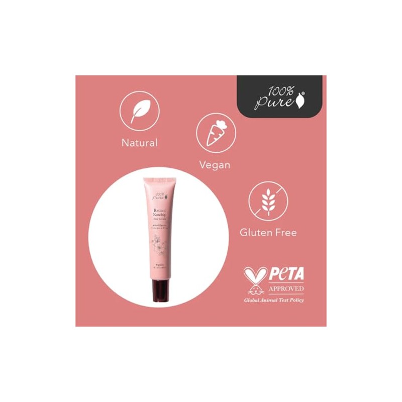 100 Pure Crema Facial Retinol Rosa Mosqueta Péptidos Ceramidas Hidratante