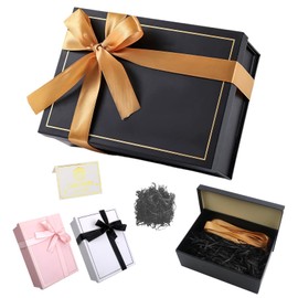 Gift Box with Lid 25 x 18 x 8.5 cm, Rectangular Gift Packaging Birthday with Bow, Gift Box with Lid for Wedding, Birthday, Christmas (Black)