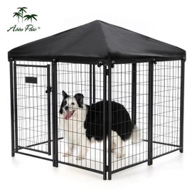 Abba Patio Dog Kennel Outdoor with Roof Waterproof Cover and Lockable Gate, Dog Crate Dog Enclosures Pet Crate Cage for Small/Medium Dogs, 8PCS, Black (4'x4'x4.8')