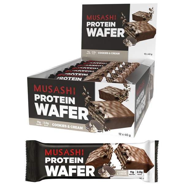 Musashi Protein Wafer Bars 40g x 12 - Cookies & Cream - Expiry 20/01/25