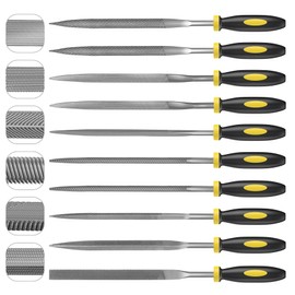 JoyoSense 10PCS Needle File Set High Carbon Steel File Set with Rubber Non-Slip Handle, Hand Metal Tools for Wood, Plastic, Model, Jewelry, Musical Instrument and DIY (6.3 Inch Total Length)