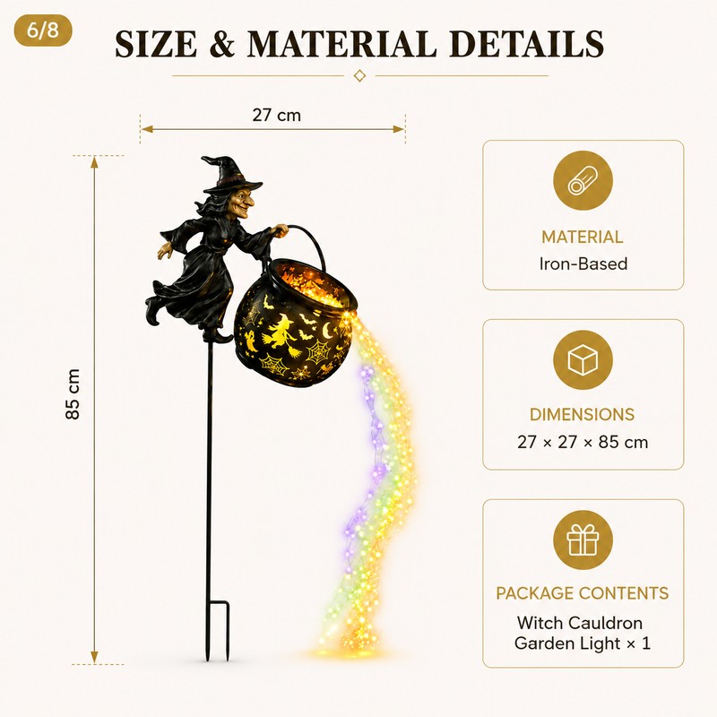 Halloween Witch Cauldron Garden Light for Outdoor Decor – Warm