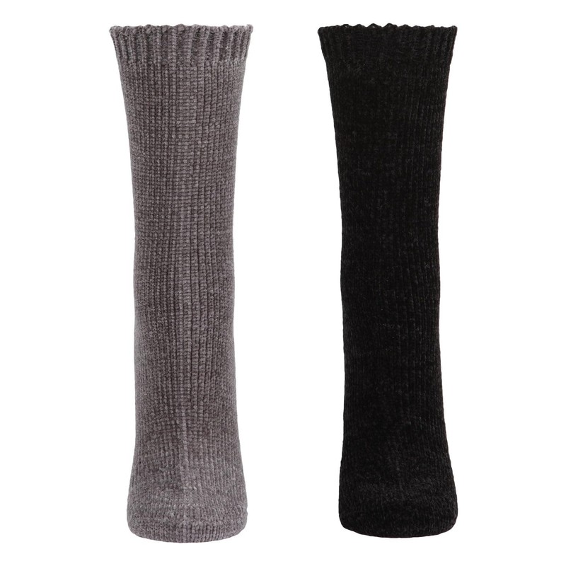 MeMoi Solid Chenille Crew Sock 2 Pair Pack Black-Gray 9-11