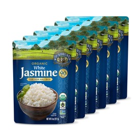 Lundberg Family Farms - Organic White Jasmine Thai Hom Mali Rice, Ready to Heat Steamed Rice, 90 Second Prep Time, Non-GMO, Gluten-Free, USDA Certified Organic, Vegan (8 oz, 6-Pack)