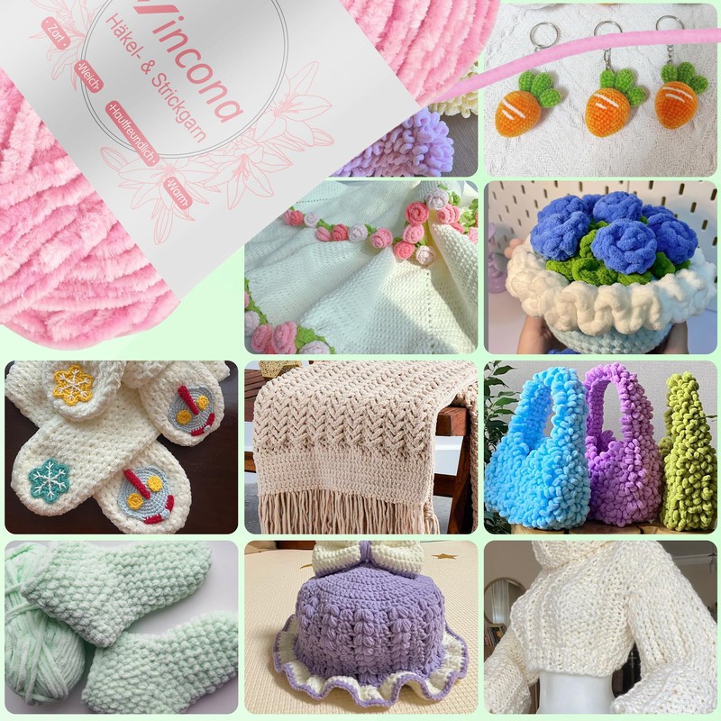 Vincona Chenille Yarn 4 x 100g Super Soft Chunky Yarn