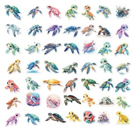50PCS Cute Sea Turtle Animal Stickers,Ocean Animal Stickers,Teens Boys and Girls Sticker Pack Vinyl Skateboard Guitar Door Laptop Luggage Car Bike Water Bottle Birthday Party Supplies Stickers