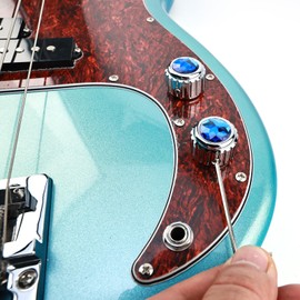 OVSAL Aluminum Electric Bass Guitar Knobs, Blue Crystal Style Top Volume Tone Control Knobs w/Set Screw,6.5mm（1/4"） Pot Shaft, Fit Electric Guitar Bass Replacement Parts 2Pcs (Chrome)