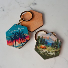 R and R Imports Myrtle Beach South Carolina Travel Souvenir Destination 2” Wooden Hexagon Heart Design Keychain Single