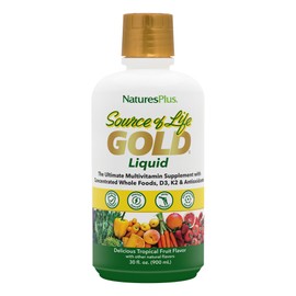NaturesPlus Source of Life Gold Multivitamin Liquid 30 oz Supports Energy Production, Healthy Immune System & Well-Being Includes Vitamins D3, B12, K2 & Over 120 Whole Food Nutrients - 30 Servings