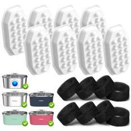 Rellaty Cat Water Fountain Stainless Steel 8 Filters Replacement & 8 Pre-Filter Sponges for 3.2L/108oz Pet Fountain