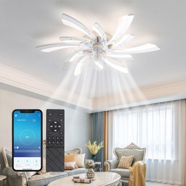 30.7In Low Profile Ceiling Fan with Lights, Modern Dimmable Ceiling Fan with Remote Control & App Control, 6 Speed, Flush Mount Bladeless Fan Ceiling Lamp for Kids Bedroom, Kitchen, Dining Room