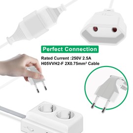 HuaLiSiJi Eurostecker 2 auf 1 Verlängerungskabel Eurostecker 90 Grad Eurostecker Verteiler 2fach Verlängerungskabel Flach Auf Rund 2,5A 250V, für Haushaltsgeräte TV (90 Grad Weiß, 1.5m)