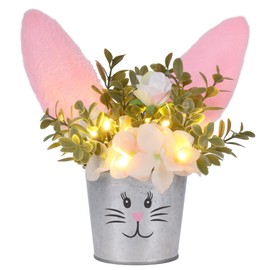 Prsildan Easter Table Decorations Artificial Flower with Bunny Ear, Lighted Desk Decor Bunny Flowers, Easter Tabletop Decorations for Home Table Mantle Office Spring Party