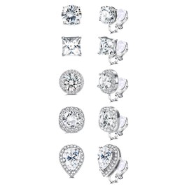 Thunaraz Cubic Zirconia Clip on Earrings Women Non Pierced Earrings Silver Clip Earrings Clip on Earrings for Women Men