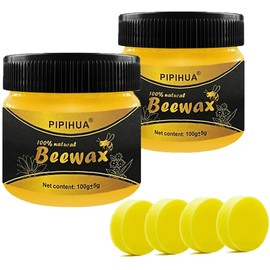 PIPIHUA M?belpflege Bienenwachs, Natrliche Holzpflege Bienenwachs Wasserdicht Abriebfest zur M?belpflege & Holzschutz von Holzm?beln, Poliermittel fr Holz und M?bel 2X 100g mit 4 Schwamm