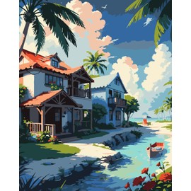 QUITEDEW Paint by Numbers Kit for Adults,Paint by Number for Adults,Landscape Paint by Numbers for Adults Beginner Gifts Arts Crafts for Home Decor 16x20 Inch(Lake)