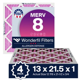 13x21.5x1 MERV 8 Air Filter (4-Pack) | Wonderfil Filters | Pleated HVAC Design | Perfect Fit for AC & Furnace Systems | Actual Size: 13" x 21.5" x .75"