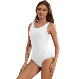 Aoylisey Women's Tank Ballet Dance Leotard One Piece Suit Gymnastics Sleeveless Bodysuit, White, XXXXX-Large
