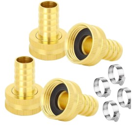 sashow 4PCS 3/4 Barb 3/4 Female GHT Garden Hose Pipe Connector Adapter with Clamps