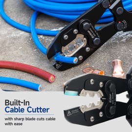 iCrimp Battery Cable Lug Crimping Tool Set includes Cable Lug Crimper, Cable Stripping Tool, and Interchangeable Jaws for AWG 8,6,4,2,1,1/0,2/0,3/0, and 4/0