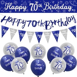 Mens 70th Birthday Decorations - Blue, Silver & Navy Happy 70th Decorations for Him by Wonsta