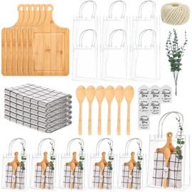 6 Sets Baby Shower Prizes for Game Winner Gifts Bamboo Cheese Board Fork Plaid Towel Artificial Eucalyptus Stems with Cards and Gift Bags for Baby Shower Bridal Shower Birthday Party