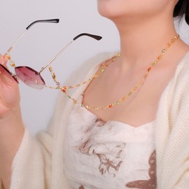 kkjoy Butterfly Glasses Chains Stainless Steel Glasses Holder Strap Sunglasses Chain Lanyards Glasses Chain Retainer Cord for Women Girls, Colourful Crystal Butterfly - Gold