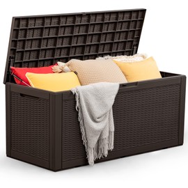 Homall 100 Gallon Large Resin Deck Box Waterproof Outdoor Storage with Padlock Indoor Outdoor Organization and Storage Container for Patio Furniture Cushions, Pool Toys, Garden Tools (Deep Brown)