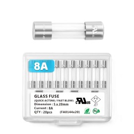Chanzon(pack Of 20Pcs) Ul Listed 5X20mm 8A 250V/125v 8 Amp Glass Fuses