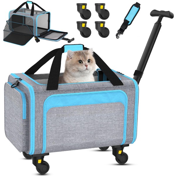 3-In-1 Upgraded Cat Carrier With Wheels, Airline Approved Pet Carrier