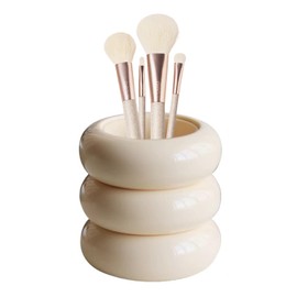 Tissting Qtip Holder Dispenser 7.8 x 10.5 cm White Resin Doughnut Shape Cotton Swab Storage Container with Lid, Qtip Dispenser Jars for Bathroom Vanity