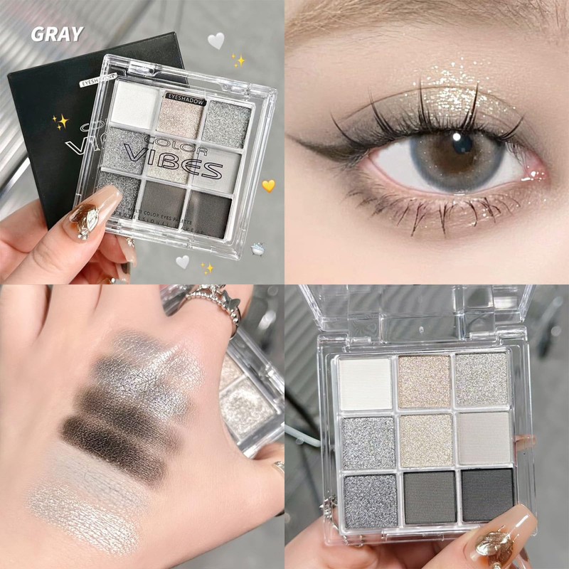 EONFAVE Smoky Eyeshadow Palette - 9 Colours Black Grey White
